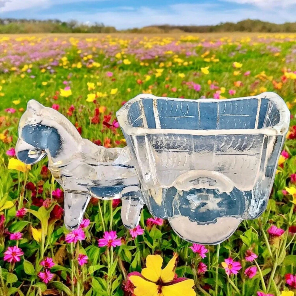Pressed Glass Clear Donkey & Cart Vintage 80's